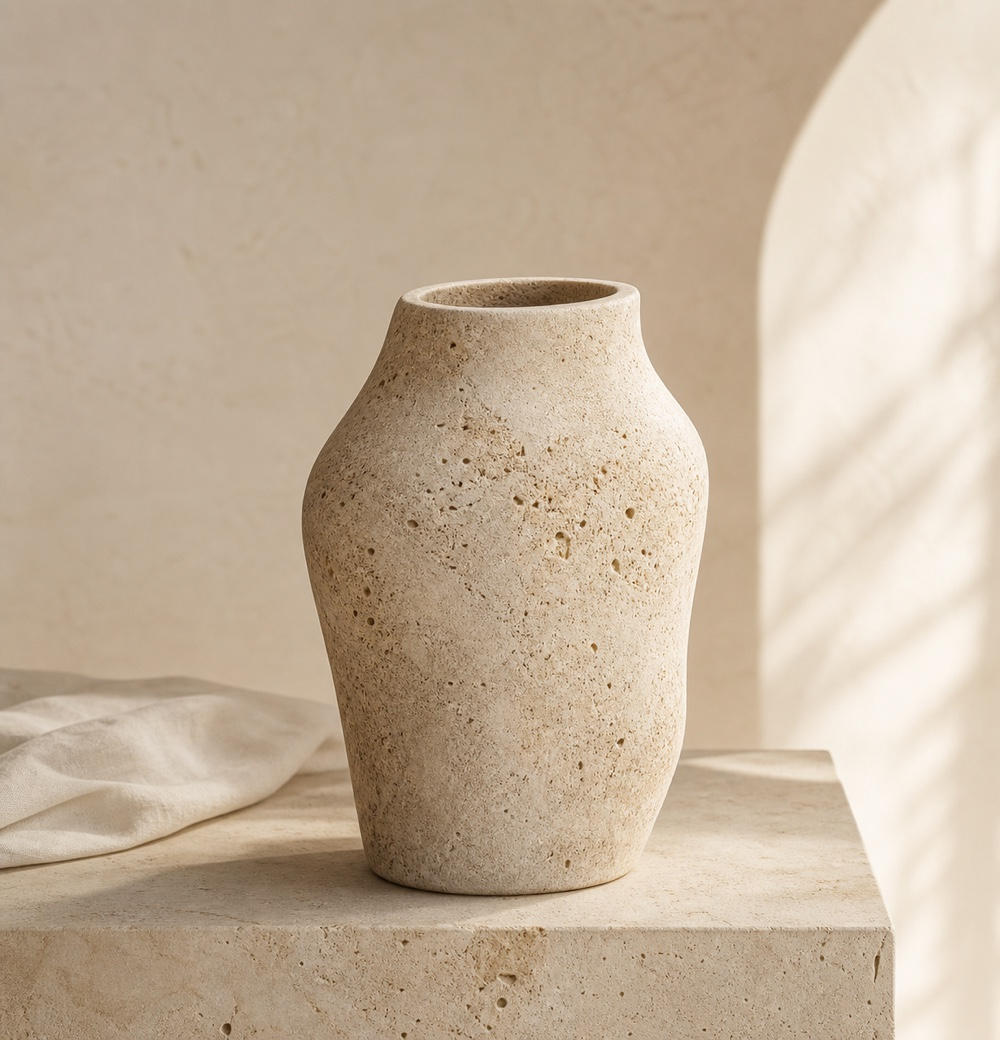 Sculpted Travertine Vase